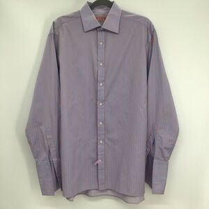 PINK Thomas Pink Striped Barrel French Cuff Men’s Dress Shirt Blue Size 16/34